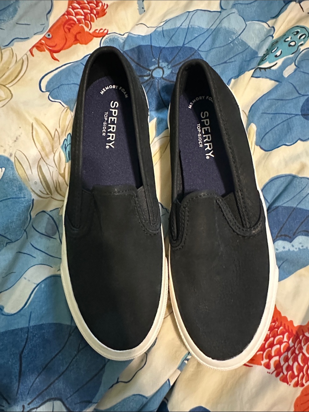 Sperry Black Slip-On Canvas Sneakers with White Sole
